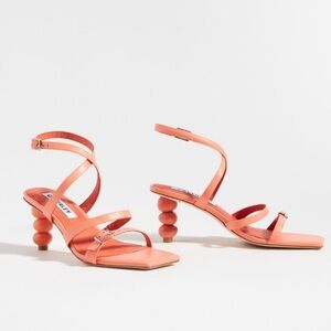 ANTHROPOLOGIE CAVERLEY MAZIE STRAPPY SQUARE TOE CORAL ROCK ANKLE WRAP HEELS